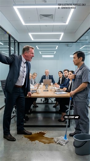 THE CEO THREW COFFEE ON THE FLOOR AND ORDERED THE JANITOR TO CLEAN IT—THEN FIRED HIM WITHOUT HESITATION... BUT THE JANITOR’S SMIRK REVEALED THE CEO HAD JUST DOOMED HIMSELF Marcus Rivera stood at the head of the conference table, his Armani suit glowing beneath the California sun. He had built TechVault from scratch—now valued at 2.3 billion. “Gentlemen,” he announced to the venture capitalists, “our new security protocol will revolutionize data protection.” He advanced the presentation. Lines of