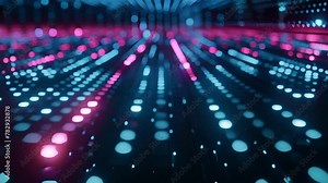 The Neon Matrix podium features a striking display of pulsing neon lights against a sleek black background. The intricate grid pattern . AI generation.