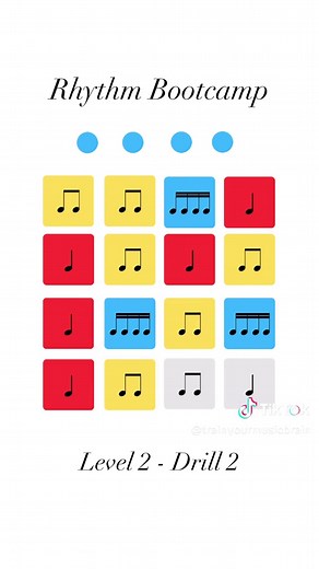 Level 2 • Drill 2 🥁 Quarter notes, eighth notes, and sixteenth notes—can you keep it locked in? Clap, tap, or count along and see if you can stay steady to the end. Save this one to practice later 👀 Follow for daily rhythm drills 🎶 Full Rhythm Bootcamp PDFs on Patreon 💥 #RhythmChallenge #MusicTheory #SightReading #MusicEducation #PracticeRoutine