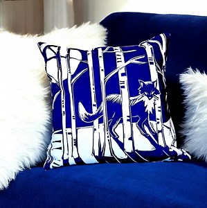 Fuchs Linoldruck Kissenbezug: Blauer Walddruck, Geschenk für Naturliebhaber. 40 cm im Quadrat - Etsy.de