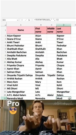 How to extract first, middle and last names in excel 😱 #excel #office #spreadsheet