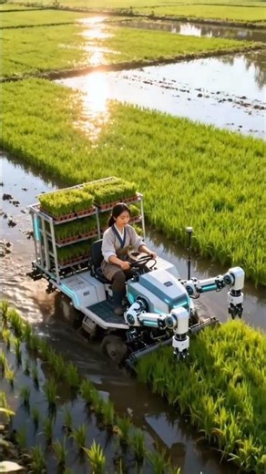 Drone View Robotic Rice Planting Machine in Action Smart Agriculture from Above #shorts #agrifuture