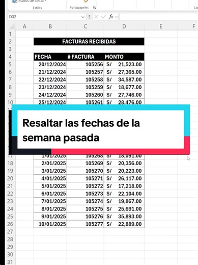 Cómo resaltar fechas de la semana pasada en Excel