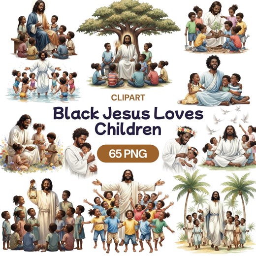 Black Jesus Loves Children Clipart, 65 Watercolor African American PNG (digital Download) - Etsy