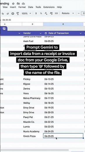 Organize and manage your receipts with the help of Gemini in Google Sheets.