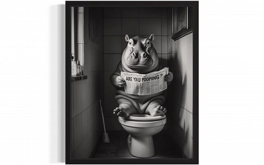 Hippo on Toilet Retriever Poster Art Print, Hippo Restroom Humor Wall Art Decor, Hippo Lover, Pet Bathroom Decor - Etsy