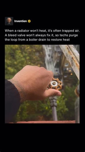 Invention on Instagram: "A cold radiator does not always mean something is broken. In many hot water heating systems, air can become trapped in the piping and prevent hot water from circulating. When that happens, the boiler may be running normally while the radiator stays cool. Opening a small bleed valve at the radiator can release air in simple cases, but it does not always solve the problem. If air is trapped deeper in the heating loop, the only effective fix is purging the line from a boile