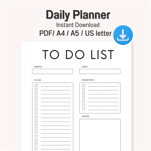 Daily Planner Printable to Do List PDF A4 A5 US Letter Instant Download - Etsy