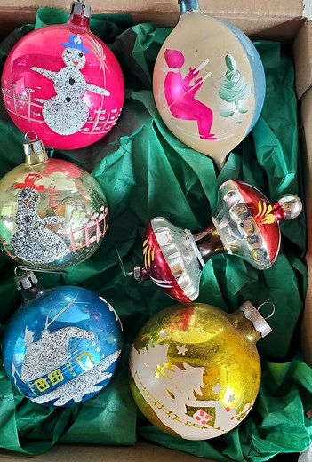 Vintage Polish Mercury Glass Christmas Ornament: Stenciled Snowman, Cabin, Skier, Apple Core, Choice - Etsy