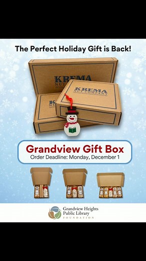 Shop local! The holidays are right around the corner, and the Grandview Heights Public Library Foundation has you covered. This year, the Foundation is partnering with Krema Nut Company to offer 3 different Grandview Gift Boxes, each including an adorable snowman ornament. Order online at grandviewgiftbox.org. Proceeds benefit the Foundation while supporting our local businesses! | Grandview Heights Public Library | Facebook