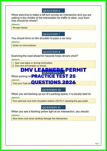 DMV Learners Permit Practice Test 2026 | 25 Real Exam Questions & Answers for Success