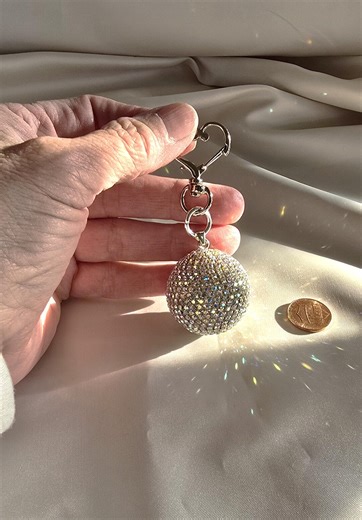 Rhinestone ball bag charm, Disco ball key chain, Purse accessory, Backpack pull