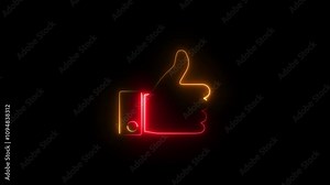 Glowing social media like button animation on black background. Animation thumbs up like icon. thumbs up stroke icon like line isolated. Stock Video