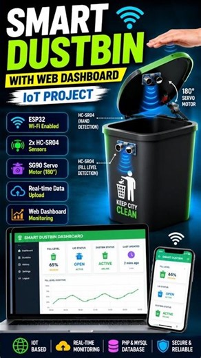 Smart Dustbin with Web Dashboard | ESP32 IoT Project | Full Video Coming Soon