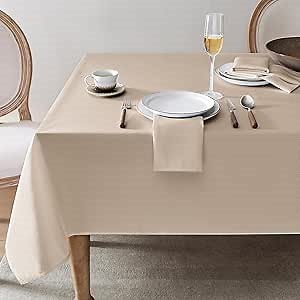 Softalker Rectangle Weaved Texture Pattern Tablecloth,Shiny Jacquard Waterproof Wrinkle Free Spill-Proof Washable Table Cloth for Holiday Party Dinner - 52 x 70 Inch,Khaki