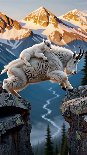 ​Mountain Goat’s Incredible Jump with Baby! #Shorts #animals