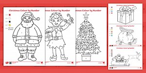 Kindergarten Christmas Color by Numbers Activities