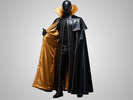 Men's Black Leather Vampire Cloak: Gold Satin Lined Gothic Cape - Etsy