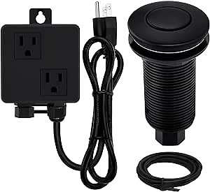 Garbage Disposal Air Switch Kit Sink Top with Long Button,Matte Black(Brass cover)