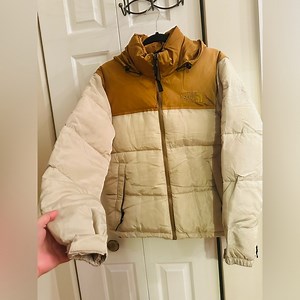 The North Face Puffer Jacket - Two-Tone Tan/Beige - size S.