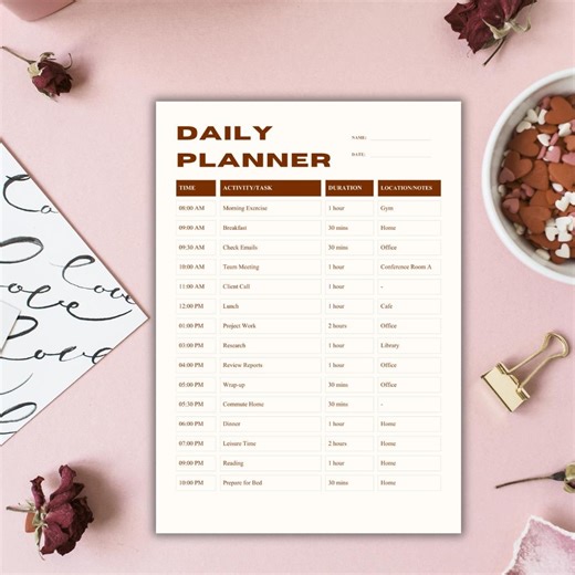 Time-based Daily Planner Template | Task and Activity Log (printable and Editable) - Etsy