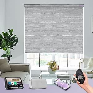 Amazon.com: Graywind Motorized 100% Blackout Roller Shades Compatible with Alexa Google via Hub Window Blinds Remote Control Rechargeable Battery Motor with Valance for Smart Home and Office (D-Jacquard Grey) : Home & Kitchen