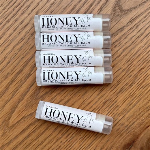 Organic Manuka Honey Tallow Lip Balm- 850  MGO, Grass-fed Grass-finished, Pasture Raised Tallow. 5 PACK Organic Beeswax - Etsy