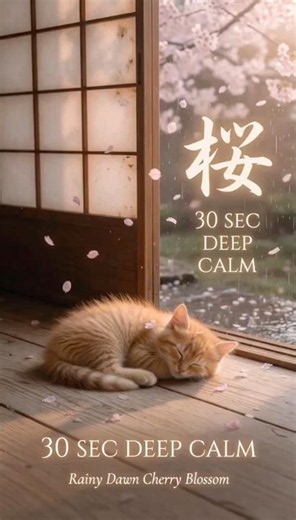 30 Sec Deep Calm Kitten Purring Rainy Dawn Cherry Blossom 🐱🌸