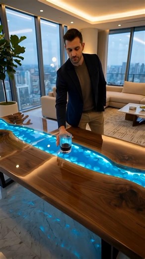 Table Art of Glowing Crystals ✨ #shortsfeed #table #treehouse #woodworking