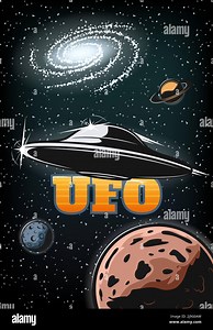 Vintage colorful UFO poster with alien spaceship unknown planets galaxy and stars vector illustration Stock Vector Image & Art - Alamy