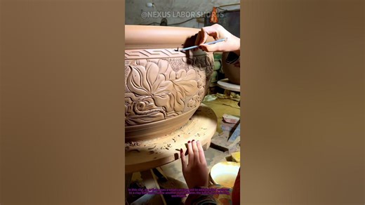 "Artisan Carves Intricate Patterns on Clay Fish Basin #PotteryArt #Handcraft #TraditionalCraft