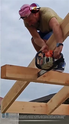 Portable chainsaw makes precise cut roof rafter notches fast