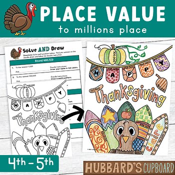Thanksgiving Math Place Value Worksheets Turkey Craft Coloring by Number Code