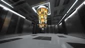 inside the Quantum Lab, camera shot side to side long room background