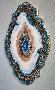 Geode Artwork Epoxy Resin Turquoise Blue Gold Aquamarine Aquarius Glossy Dimensional Sparkly Free Shipping Quartz Glitter Stone Crystals - Etsy