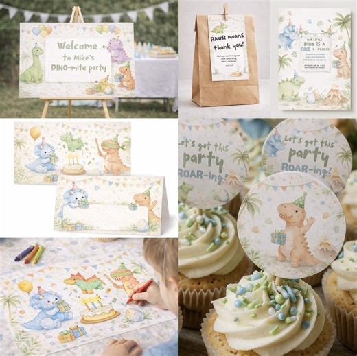 Dinosaur Birthday Party Bundle | Dino Party Decorations | Editable Canva Templates | Invitation, Welcome Sign & Party Pack | - Etsy