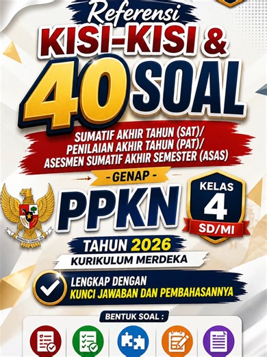 Referensi Kisi-kisi & Soal -Soal SAT/PAT/ASAS Genap PPKN KELAS 4 Tahun 2026 Kurikulum Merdeka #SATKelas4 #PATKelas4 #ASASGenap #Kelas4SD #KurikulumMerdeka