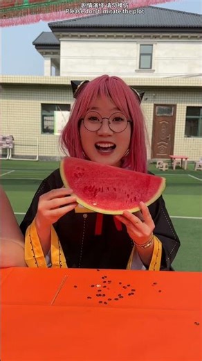 Anina and the witch competed to pick the watermelon seeds. Surprisingly, the witch ate the whole wa