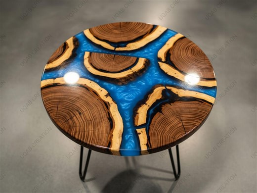 Round Blue Metallic Resin Coffee Table – Wooden Epoxy Living Room Centerpiece - Etsy