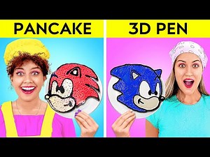 PANCAKE ART CHALLENGE || Awesome 3D PEN Crafts VS Pancakes - Who Draws it Better by 123GO! CHALLENGE