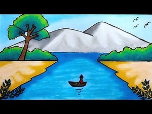 Easy Scenery Drawing | How To Draw Mountain and River Scenery Step by Step With Oil Pastels