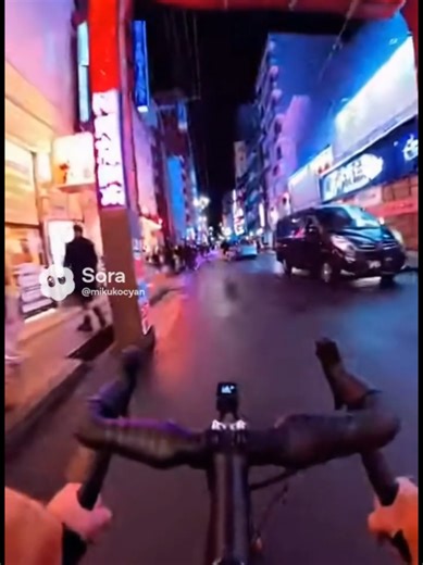 夜の街中サイクリングで見る不思議なバイク集団