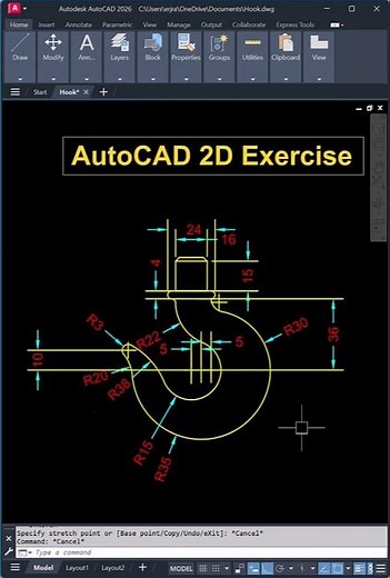 AutoCAD 2D S-Hook Design | Complex Radius Practice with Dimensions