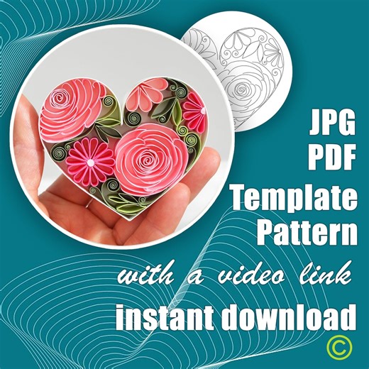 Hur man gör ett hjärta med blommor och rosor / Quillingpapperskonst / Mall / Mönster / med videolänk / Steg för steg / Direktnedladdning / (5/09) - Etsy Sverige