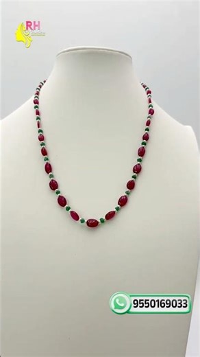Natural Ruby Mala with Beryl Emerald & Pearls | Handmade Customized Jewellery