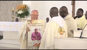 The Ghana Catholic Bishops’ Conference presented some parting gifts to outgoing Apostolic Nuncio to Ghana, H. E. Henryk Mieczysław Jagodziński at his send-off Mass yesterday at Christ the King Parish in Accra. #CatholicTrends #catholicchurch #ApostolicNuncio | Catholic Trends