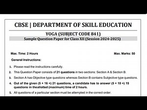 CBSE Yoga CODE 841 Sample Paper class 12 2024 -25