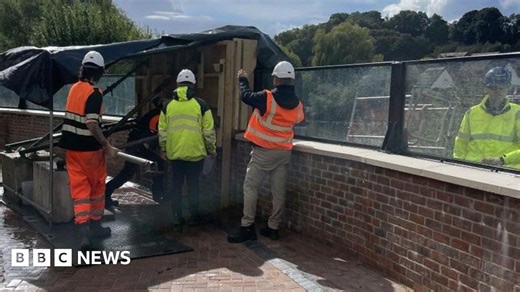 Flood defences installed at Beales Corner in Bewdley