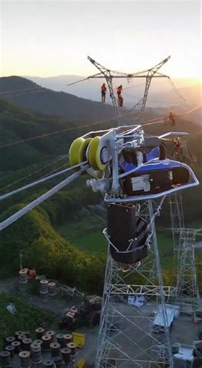 No Ropes? 😲 Amazing Self-Moving Traction Machine for OHTL!