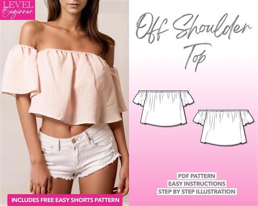 Off Shoulder Crop Top Sewing Pattern: Easy PDF Download (XS-XXXL) - Etsy